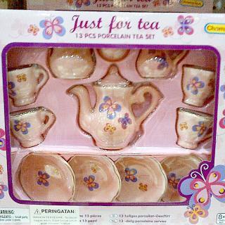 Tea Set Kecil warna PEACH corak bunga, teko KLASIK ANTIK BISA GRAB