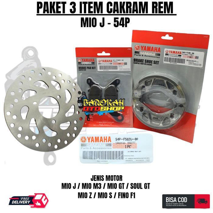 Paket 3 item 54p piringan cakram depan mio j + kampas rem depan + belakang mio j mio m3 mio gt soul