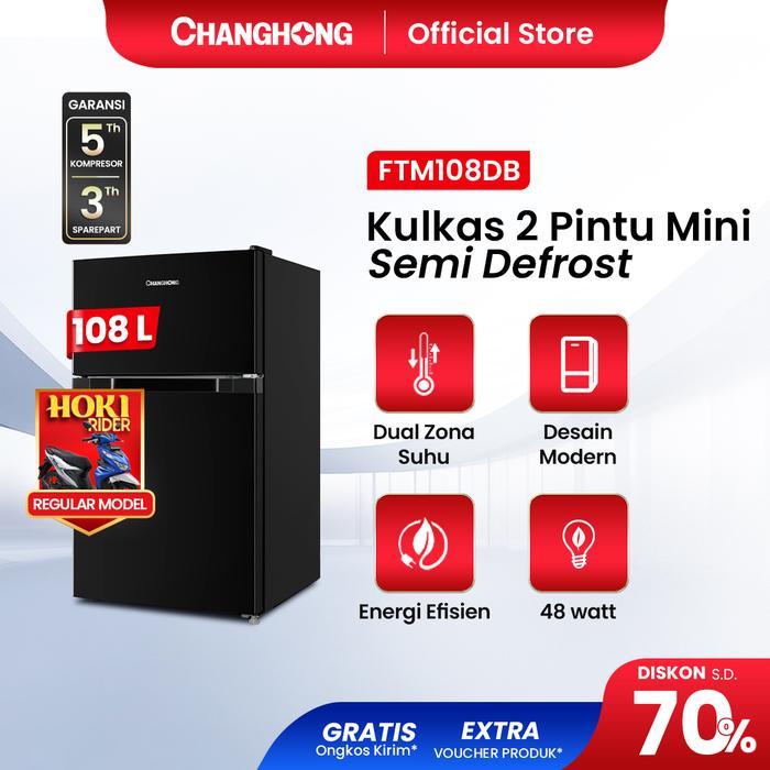 Changhong Kulkas 2 Pintu Mini (Refrigerator) Lemari Es Kapasitas 108 Liter Black Ftm108Db Pasti Ori