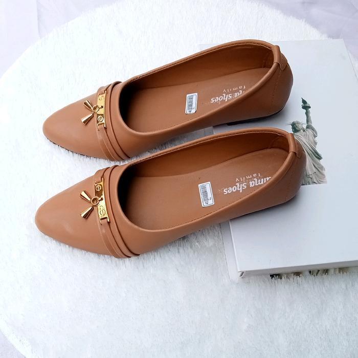 sepatu flat shoes sepatu - sepatu kerja wanita - sepatu balet terbaru Karet Hitam