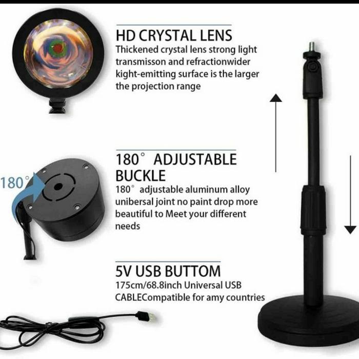 Lampu Tidur Proyektor Sunset Matahari Terbenam Rainbow Lampu Selfie