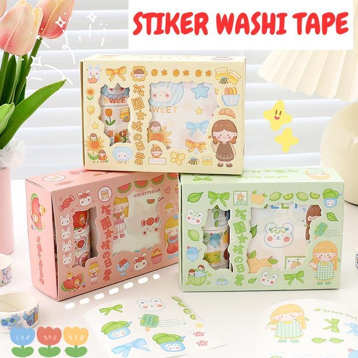 Washi Tape Sticker Set Aesthetic Selotip Lucu Stiker Diary Scrapbook Kotak