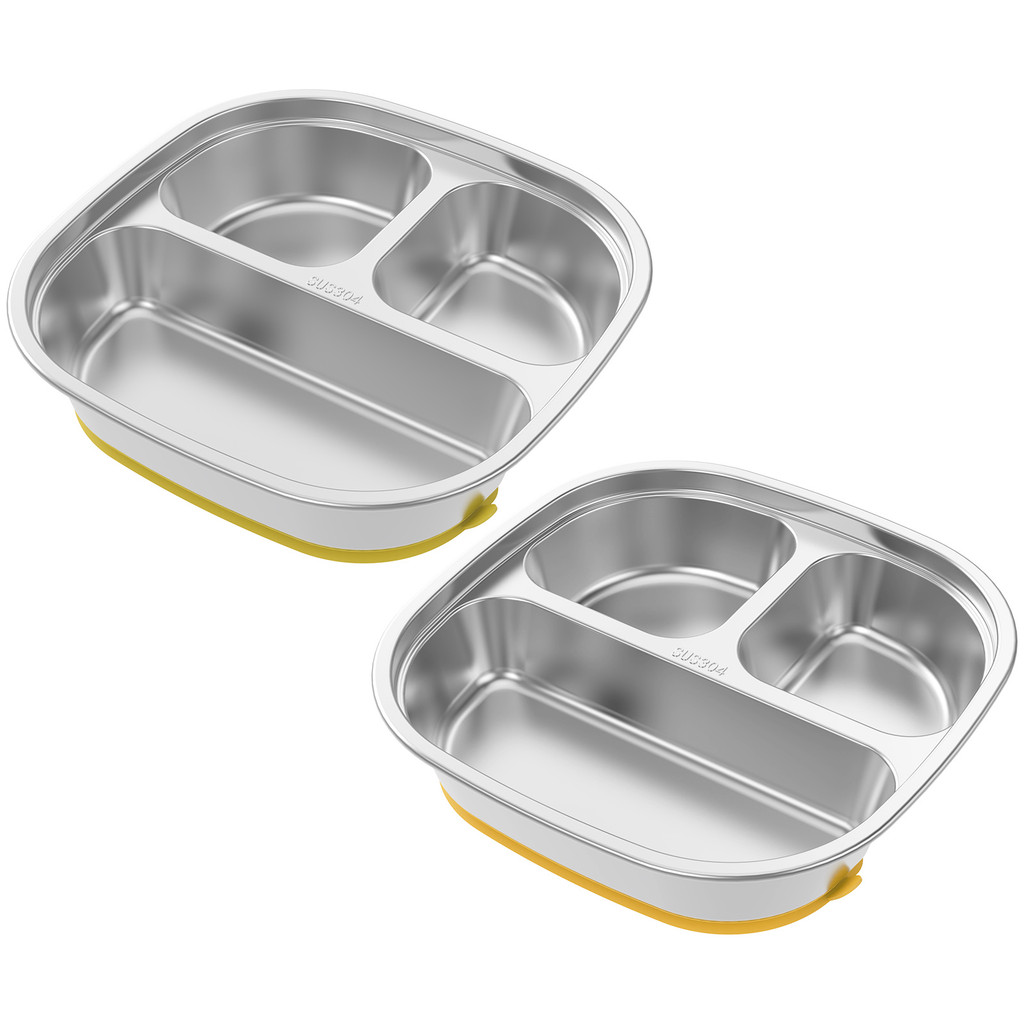 1/2Pcs Stainless Steel Kids Plates Stainless Steel Complementary Food Plates with Suction Cup Baby F