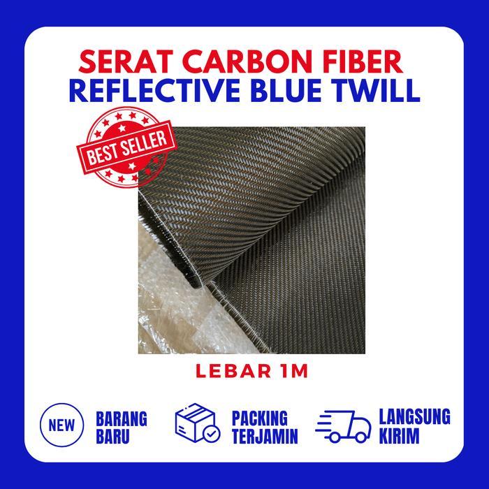 serat carbon fiber blue reflective metalic TWILL 200Gsm L 1m