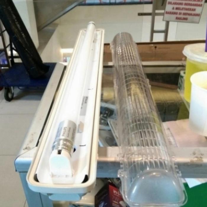 kap waterproof 1x18 60 cm rumah lampu tl 60 cm + lampu led philips 8w