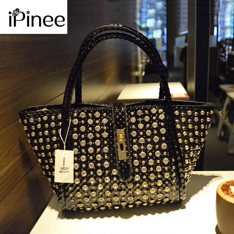 iPinee Rhinestones Crossbody Bags For Women Patent Leather Luxury Handbags Women Bag Designer Ladies