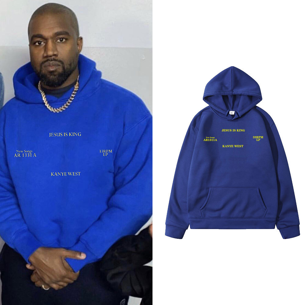Man Pullovers Hoodies Jesus Is King Kanye West Vintage Autumn Winter Blue Hip Hop Fleece Hoodies