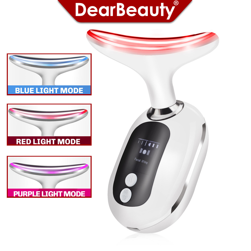 Neck Face Beauty Device EMS Neck Facial Lifting Massager Double Chin Remover Wrinkle Removal LED