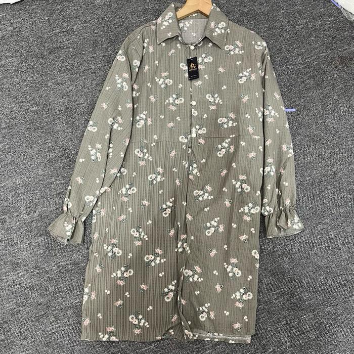 Rosa-Lily Long Outer Motif bunga tunik luaran cantik baju muslimah Crinkle