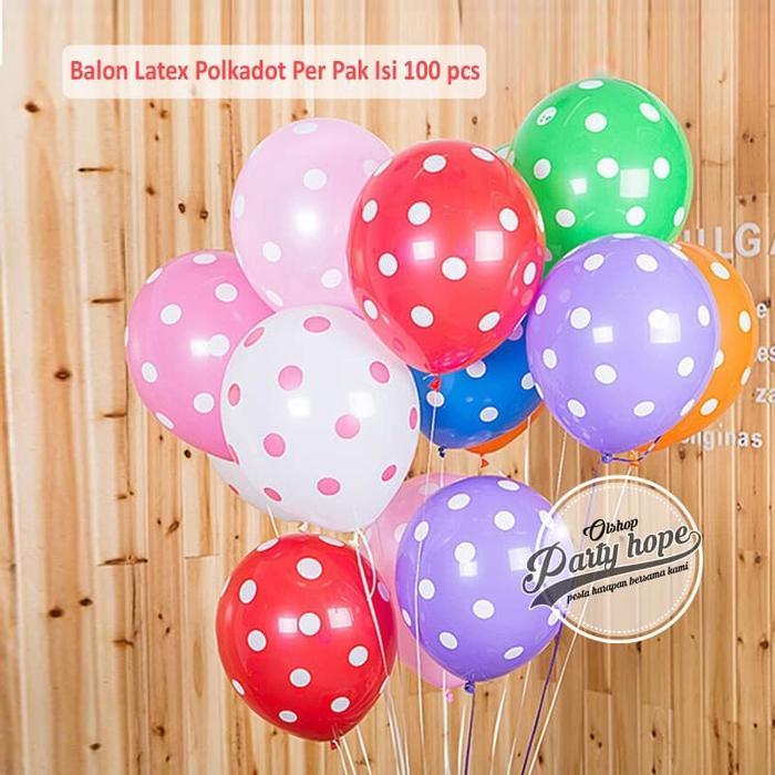 balon latex polkadot 1 pack isi 100 pcs / balon per pack / balon karet