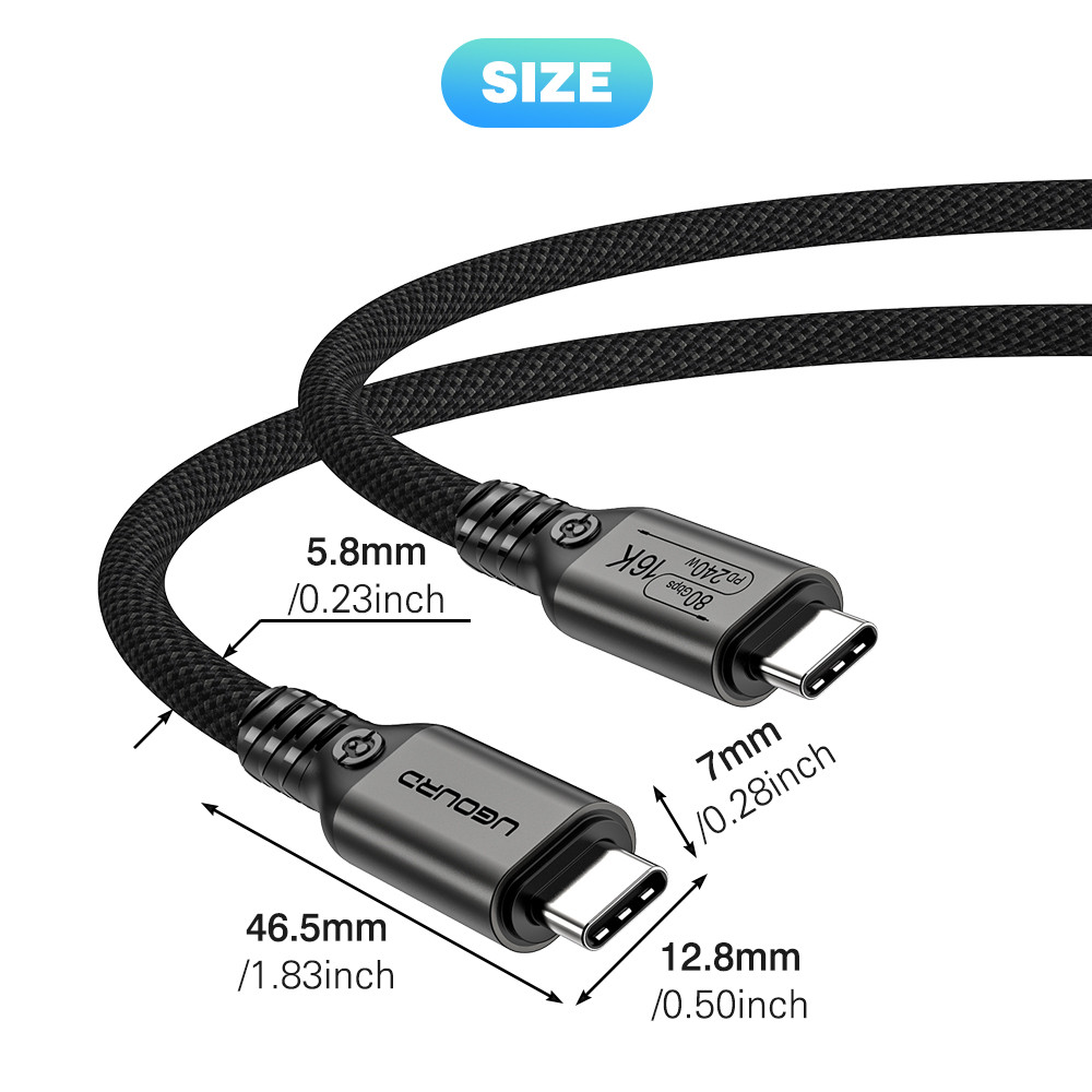 UGOURD 80Gbps Thunderbolt 5 Cable Certified Chip USB-C Thunderbolt5 2m 0.3m 120Gbps 240W 16K for