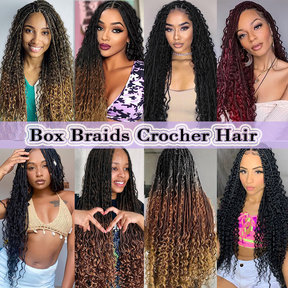 Boho Box Braids Crochet Synthetic Hair Goddess Crochet Box Braids With Curly Ends Bohomian Braids