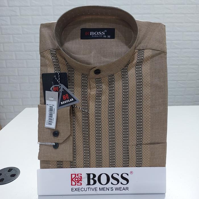 Boss Kemeja Koko Lengan Panjang Regular Biru Salem Abu Muslim Pria Dewasa Baju Koko Elegan Dengan