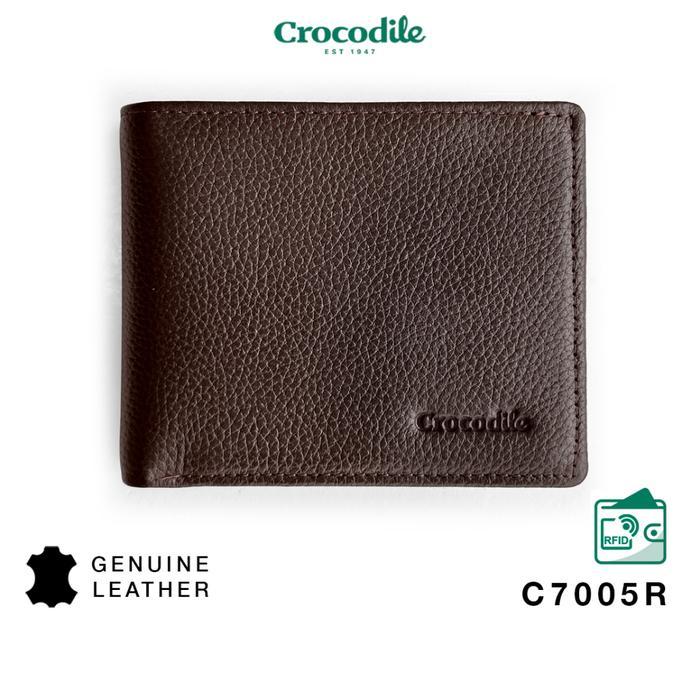 Dompet Pria Crocodile C7005R Dompet Rfid Bi-Fold Wallet Leather Kulit Original - Coklat
