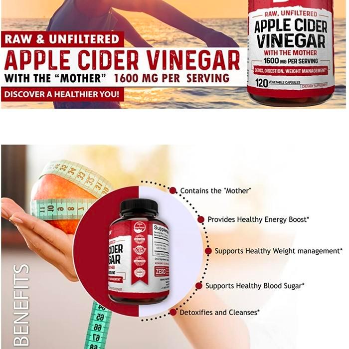 NEW PRODUCT APPLE CIDER VINEGAR CAPSULES WITH MOTHER 1600MG WEIGHT LOSS KETO