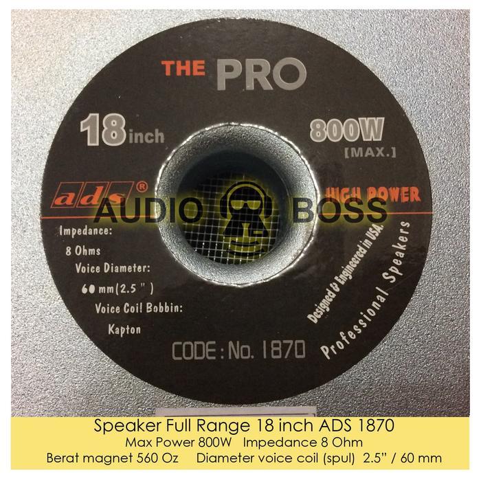 Speaker Full Range 18 Inch 18" 18In Ads 1870 800 Watt Terlaris