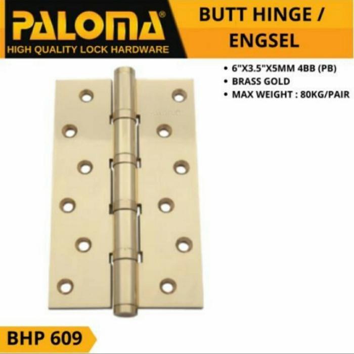 ENGSEL PINTU RUMAH PALOMA BHP 609 BUTT HINGE 6 INCH KUNING GOLD