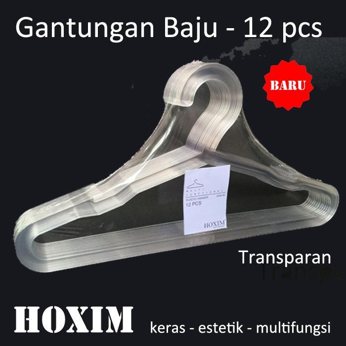 [] Gantungan Baju Plastik Dewasa Bening Hanger Plastik 12 pcs HOXIM