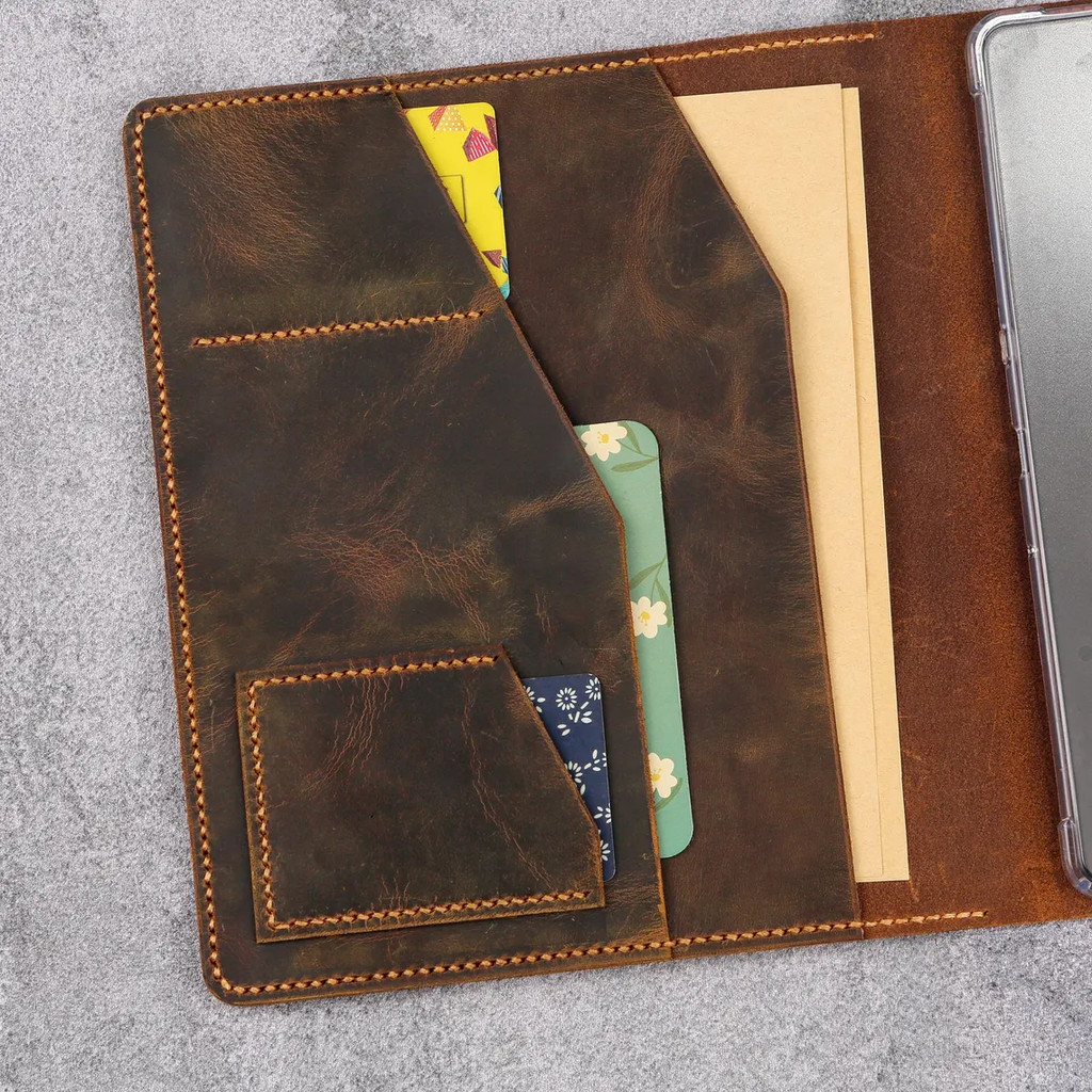 Vintage Genuine Leather Kindle Scribe Case, Personalized Kindle Scribe Folio Cover with Pockets,