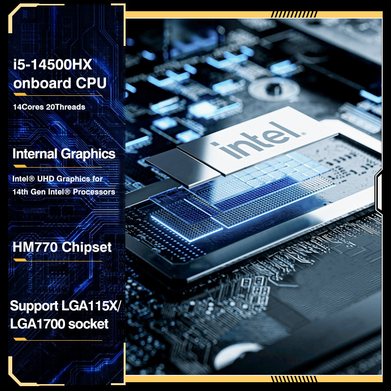 ERYING NAS Motherboard with Onboard CPU 14th Core i5 14500HX Low Power Processor 14C20T DDR5x4