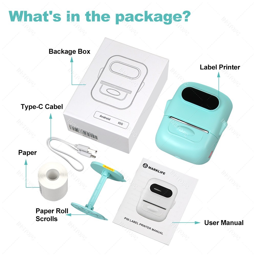 Marklife P50 Portable Thermal Printer Suitable For Small Business Home Office Mini Bkuetooth Label