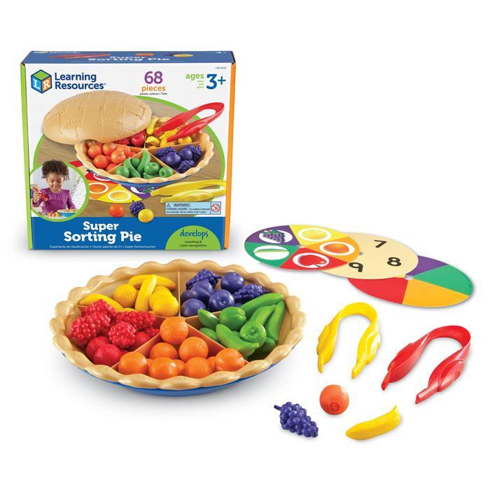 Learning Resources Super Sorting Pie Educational Fruit Sorting Toy with Jumbo Tweezers, Mainan
