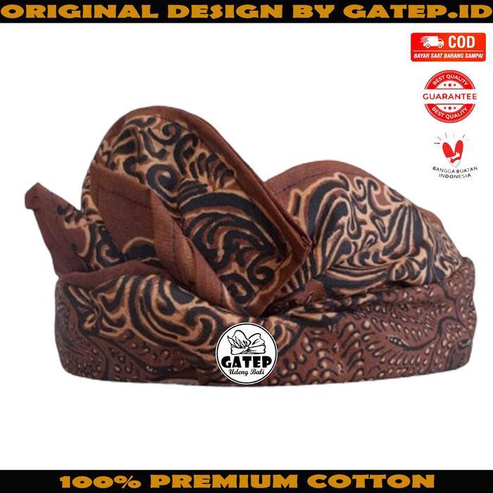 ORIGINAL Udeng Bali Motif Batik Bunga Hitam Bintik Setengah Jadi / Iket Bali Pria / Blangkon Bali