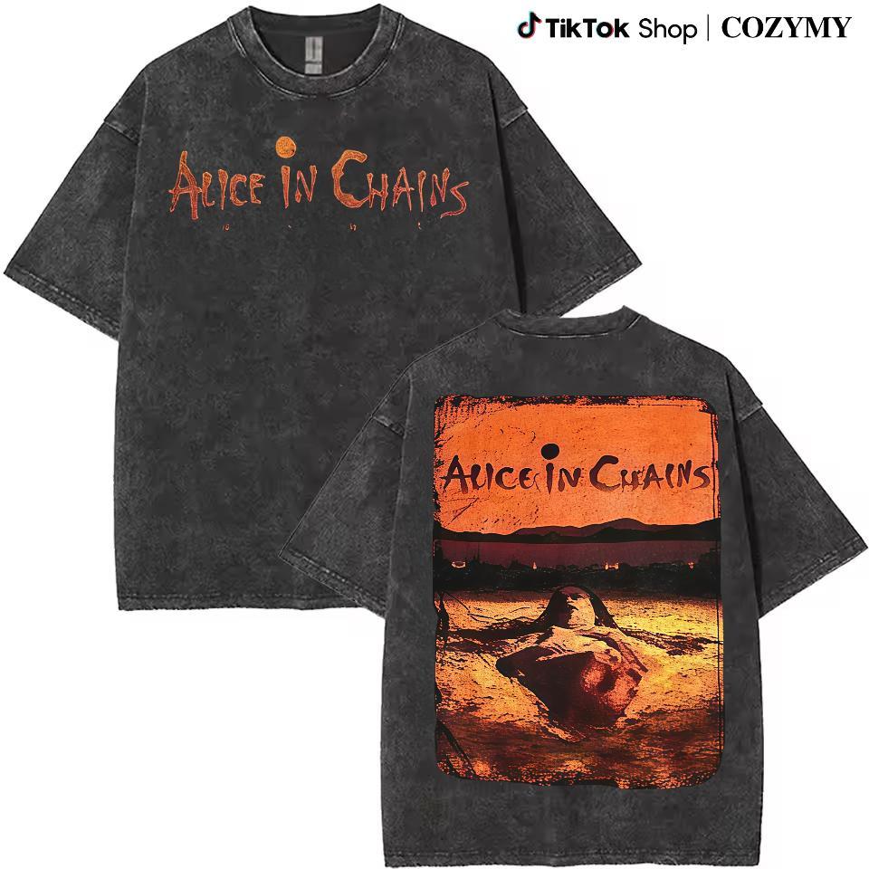 Retro Vintage Alice In Chains T-Shirt, Dirt Album Tracklist Graphic Tee, Unisex Acid  Cotton T-Shirt