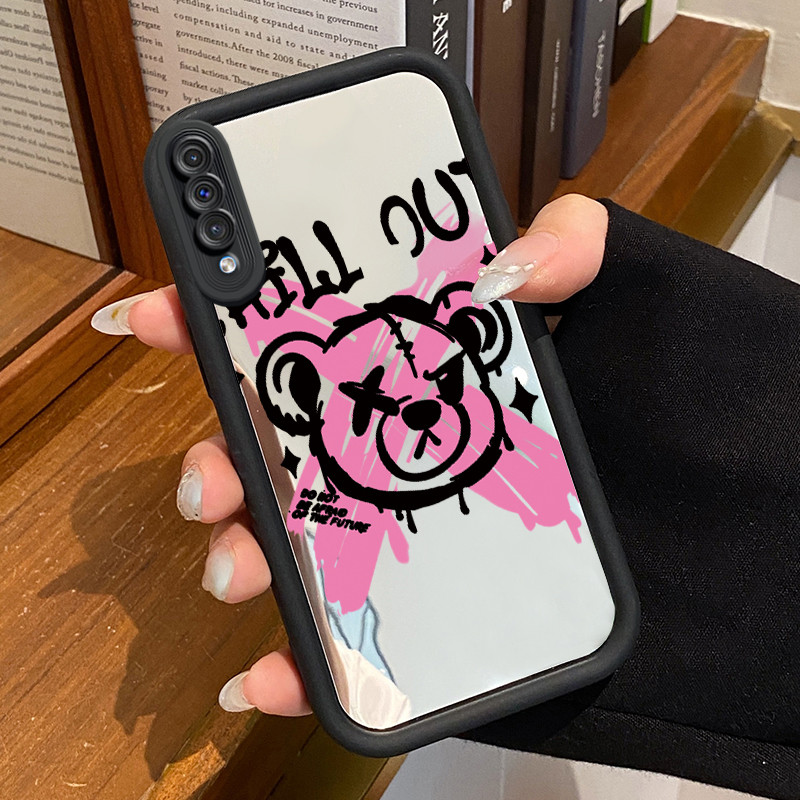 Casing Hp Samsung Galaxy A50 A50s A30s Case Casing Beruang kartun yang rusak Pola Kasus cermin tangg