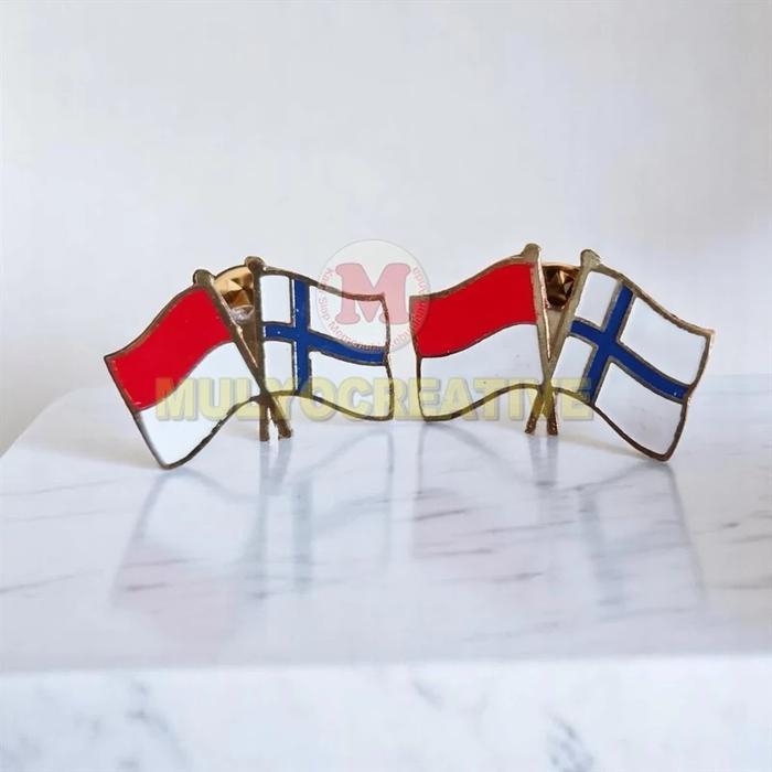Pin Kerah Bendera Persahabatan Indonesia Finlandia Lencana Pin Indonesia Finlandia