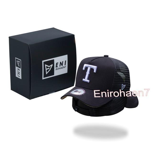 E7 Topi Inisial T Topi trucker Topi Logo T Topi Huruf T HITAM