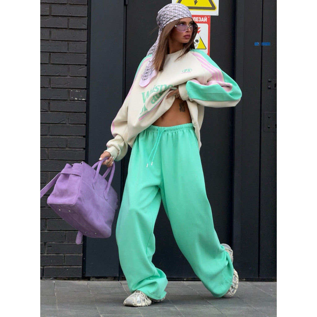 Fashion Contrasting Sweatshirt Pants Suit Autumn and Winter Women Street Y2K Home Outdoor Sports