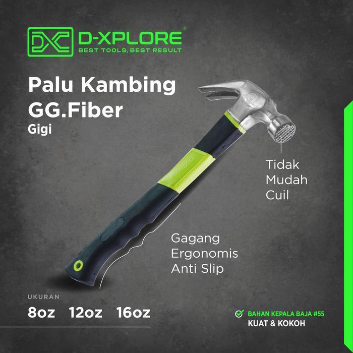 Palu Kambing Polos Gigi Gagang Fiber Ergonomis Anti Slip 8Oz 12Oz 16Oz D-Xplore