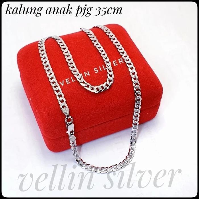 READY Kalung Anak Perak 925 Lapis Emas Putih / Kalung Anak Sisik Naga Ukir