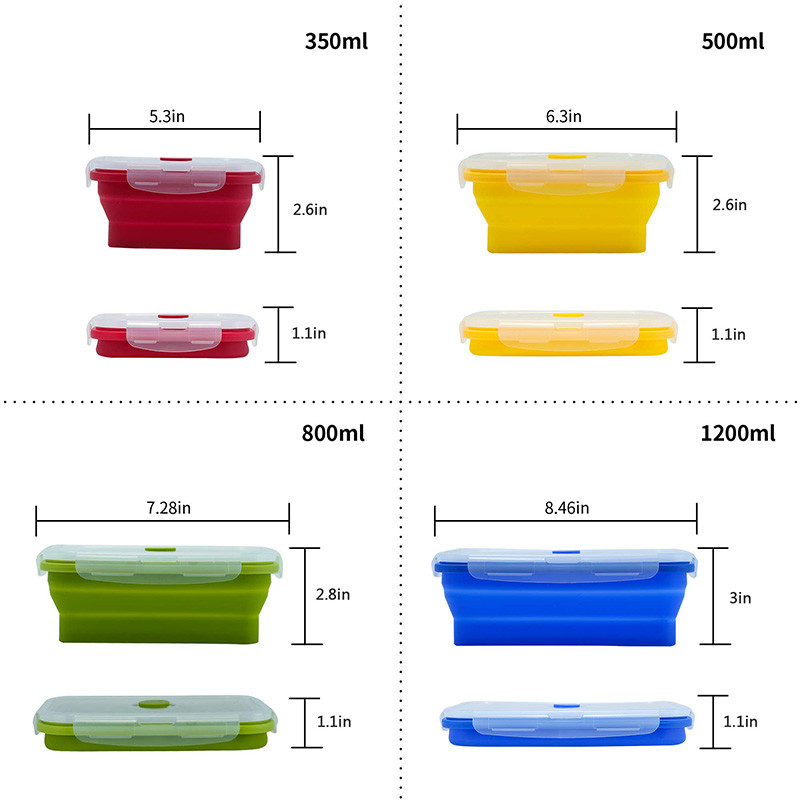 Silicone Collapsible Food Storage Containers with Lids Foldable Silicone Lunch Box Bento Lunch Box