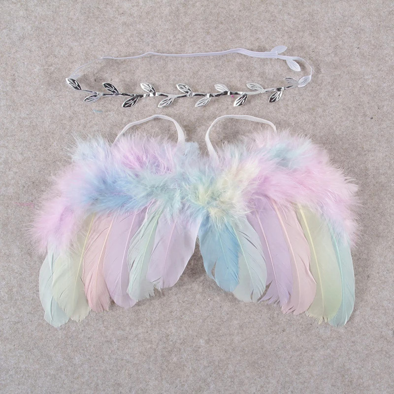 Newborn Photography Feather Angel Wing With Leaf Headband Set Baby Accessories Newborn Baby