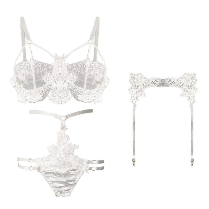 COD AMAN BRA LINGEIRE LINGERIE GSTRING BRA CD STOCKING SET LACE BIKINI (4PCS) B017 PUTIH