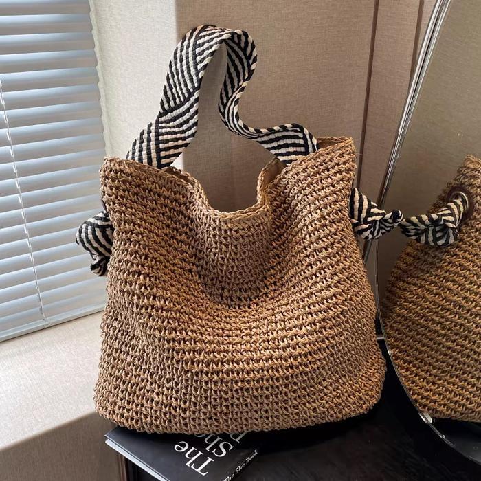 SALE Tas Anyaman Rotan Gaya Liburan Tas Selempang Anyaman Tas Totel Kapasitas Besar Tas Pantai
