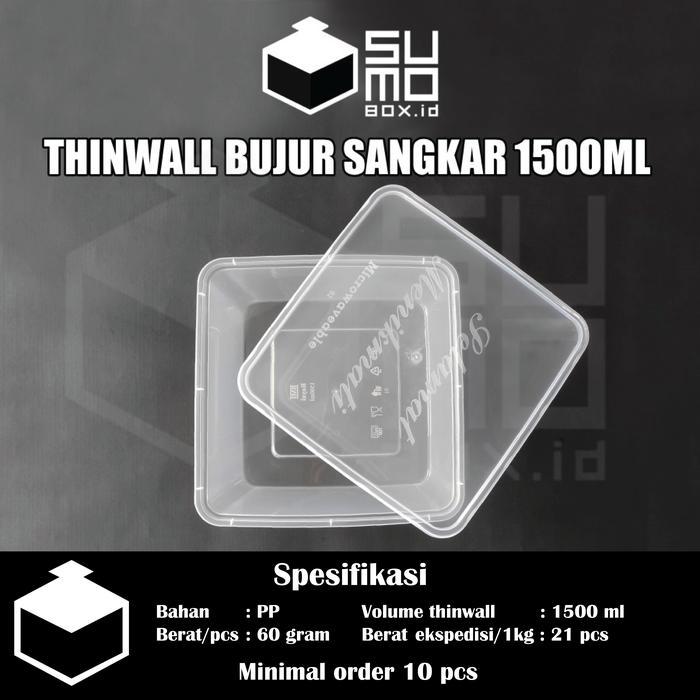 [MIN 25PCS] Thinwall BUJUR SANGKAR 1500ml + Tutup / Kotak Makan SQUARE