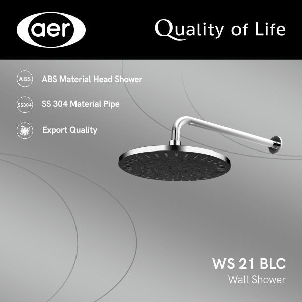 AER Wall Shower/Kepala Shower Tanam Dinding Plastik ABS WS 21 BLC Hitam dan Chrome