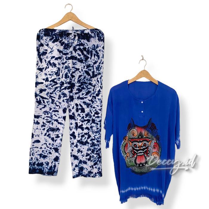 Best Seller Deccy.Id - Setelan One Set Celana Panjang Wanita Motif Barong Bali Polos Tie Dye