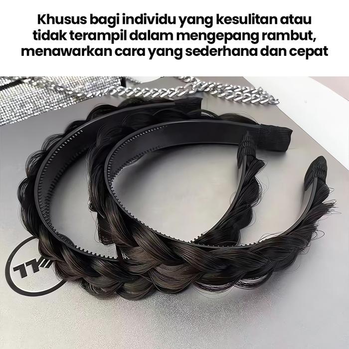 Wig anyaman tulang ikan, ikat rambut, penjepit rambut