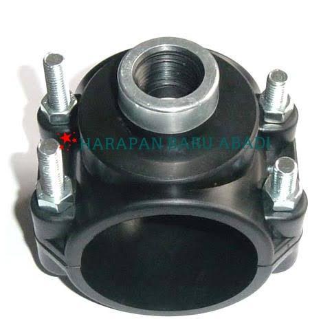 TEREMURAHTERLARIS READY SILAHKAN DIORDER CLAMP SADDLE HDPE 200MM X 1/2" INCH / KLEM SADLE PIPA HDPE