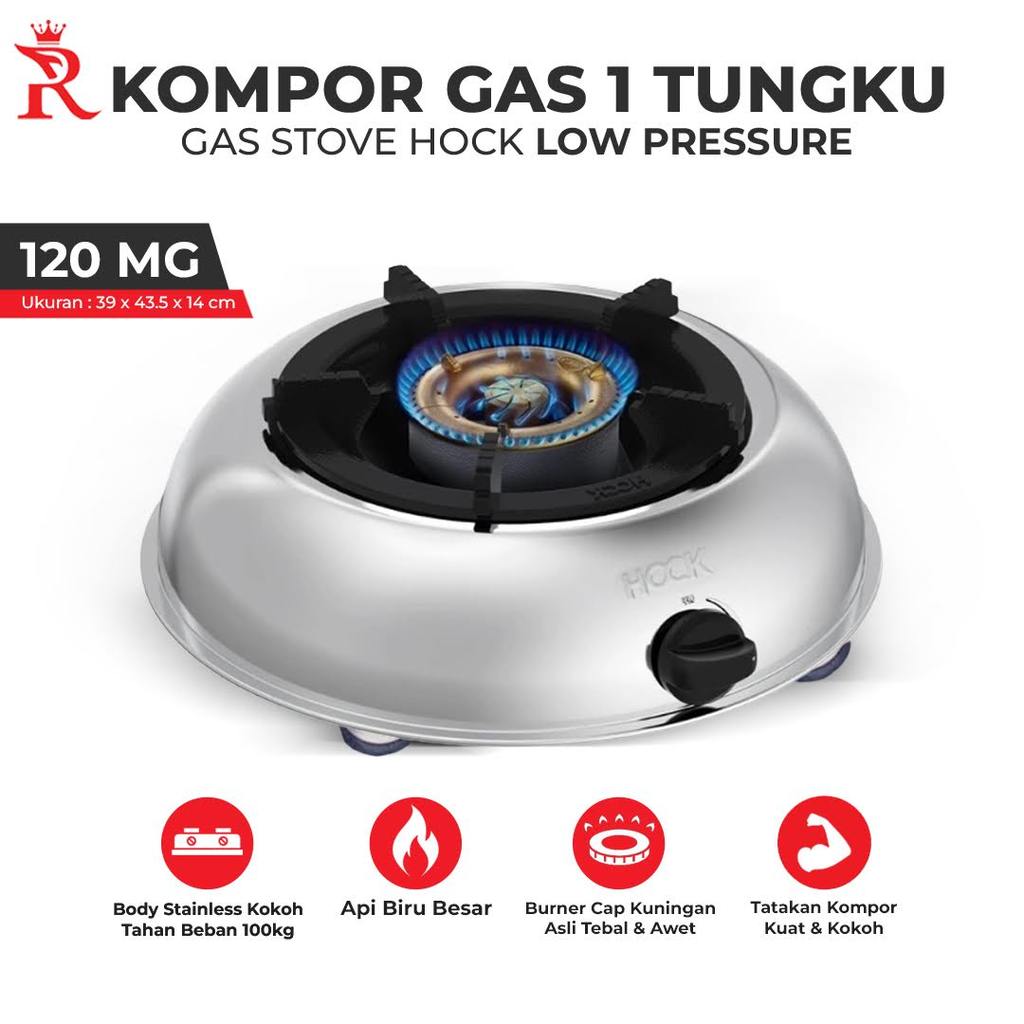 Kompor Gas 1 Tungku Hock Mutiara Gold 120 MG Stainless Api Besar