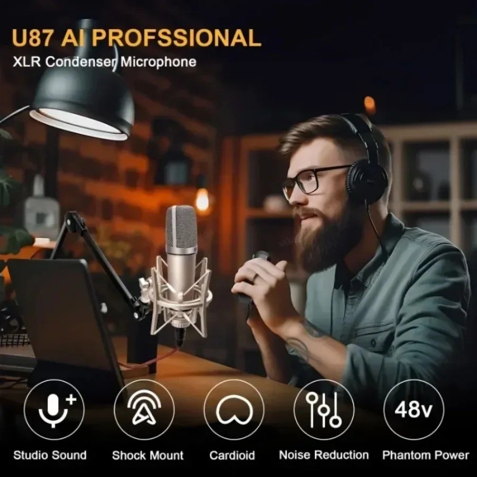 ?TOGYN U87AI XLR Condenser Microphone Professional Cardioid Studio Mic for Recording Podcasting
