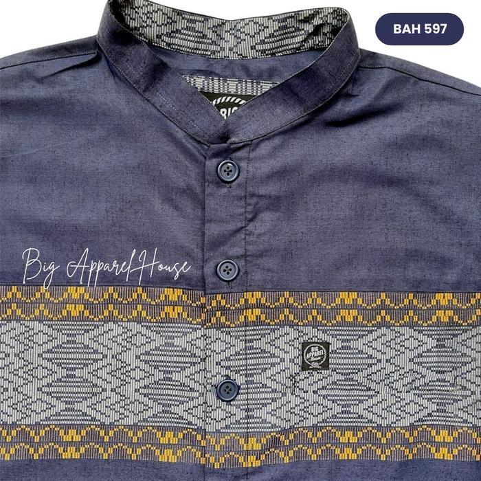 Kemeja Koko Jumbo Big Size Pria Laki Cowok Navy Songket Salur Bah597