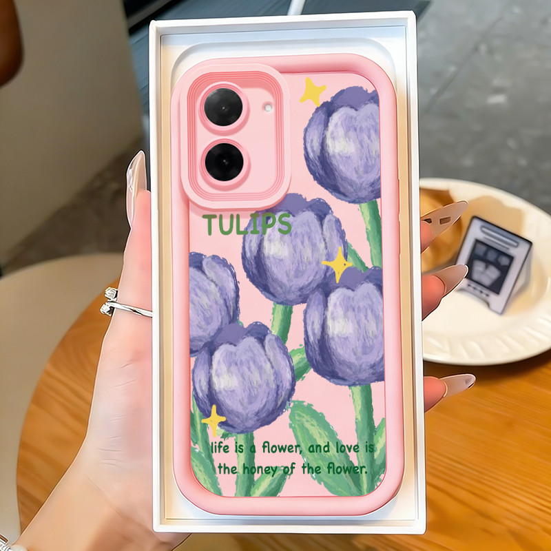 Casing Hp untuk Xiaomi Redmi A5 4G Case Tulip ungu Kasing silikon Cesing dengan pelindung lensa Soft