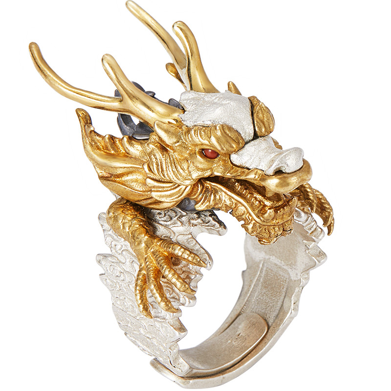 Dragon Shape Ring Necklace Men's Domineering Thai Silver Index Finger Ring Living Dragon Claw Men's