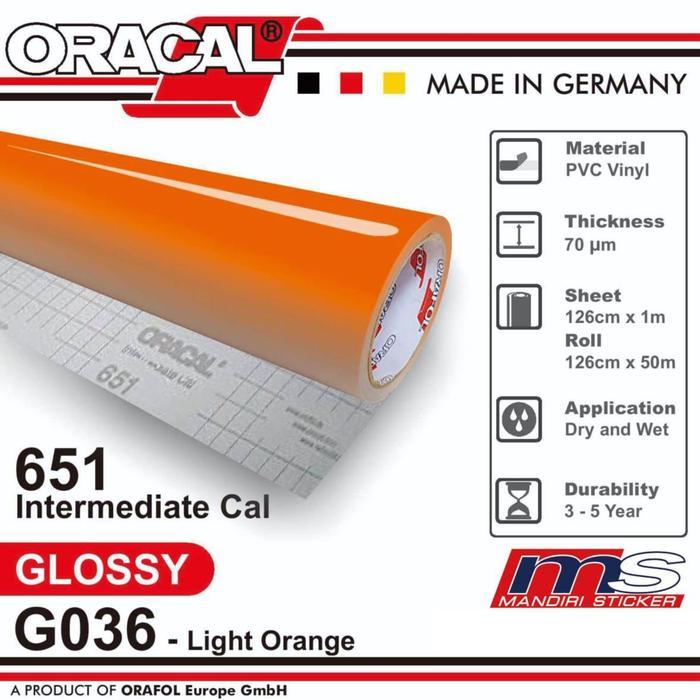 Promoo Sticker Oracal 651 - G036 Light Orange Gloss Cutting Stiker [Meteran]