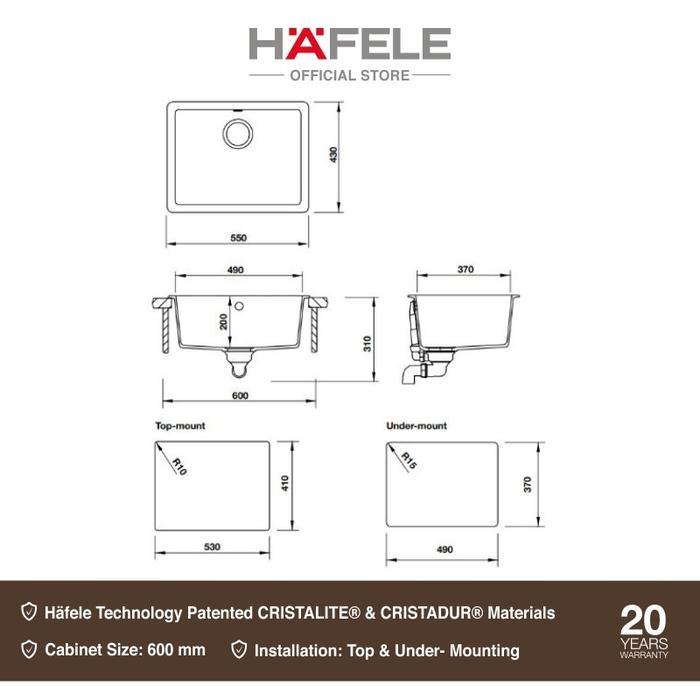 HAFELE GRANITE SINK ANTONIUS HS-GS5543 - BAK WASHTAFEL GRANIT HITAM